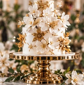 White botanical celebration cake