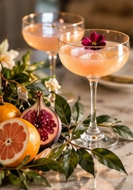 Botanical cocktails in coupe glasses